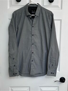 Point Zero Men's Gray Microdot Long Sleeve Dress Shirt